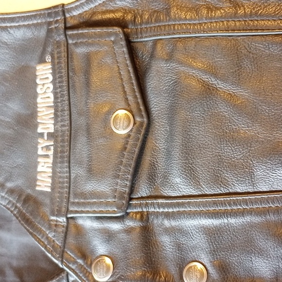 Harley-Davidson, Large black leather embroidered vest: pockets, laces, zippers - Picture 2 of 7